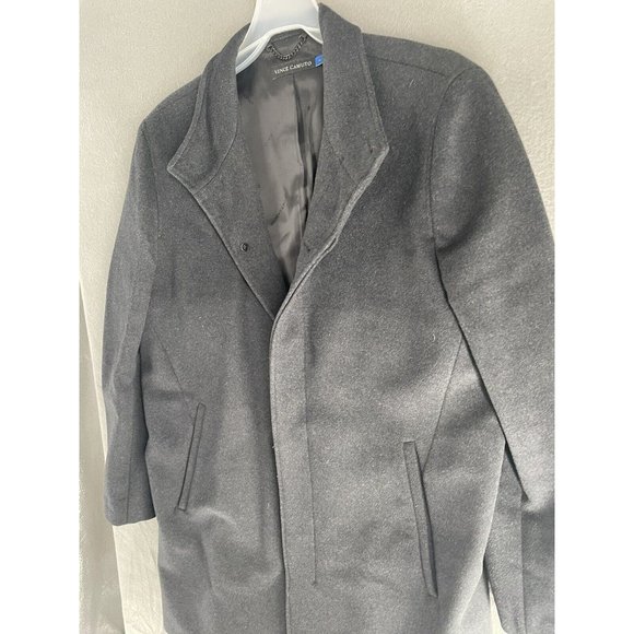 Vince Camuto Trench Coat Mens Large Full Length Charcoal Gray Overcoat Designer - Picture 6 of 13